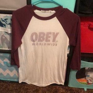 COPY - 5/$25 burgundy obey baseball tee